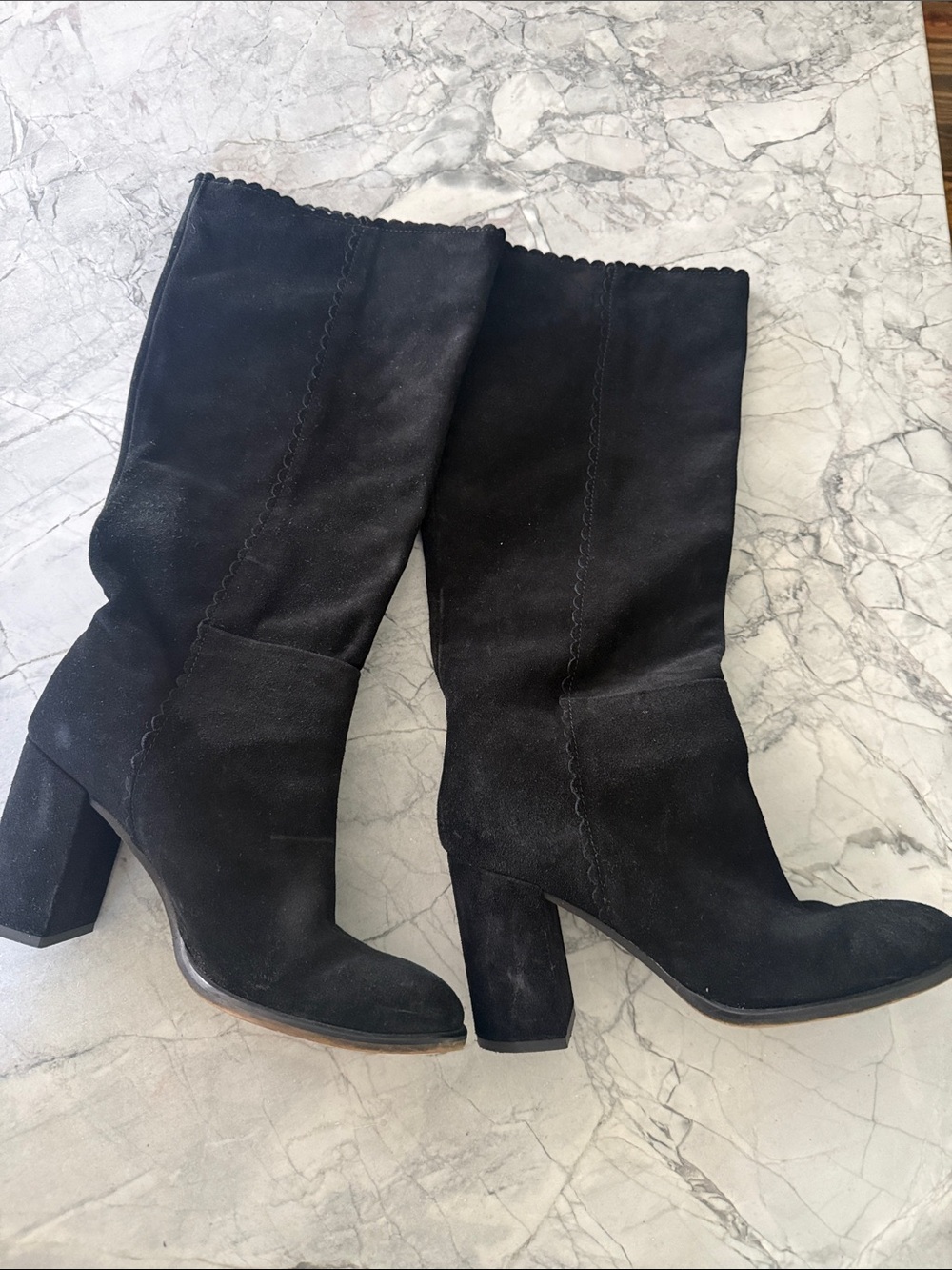 Boden Black Suede Block Heel Boots
